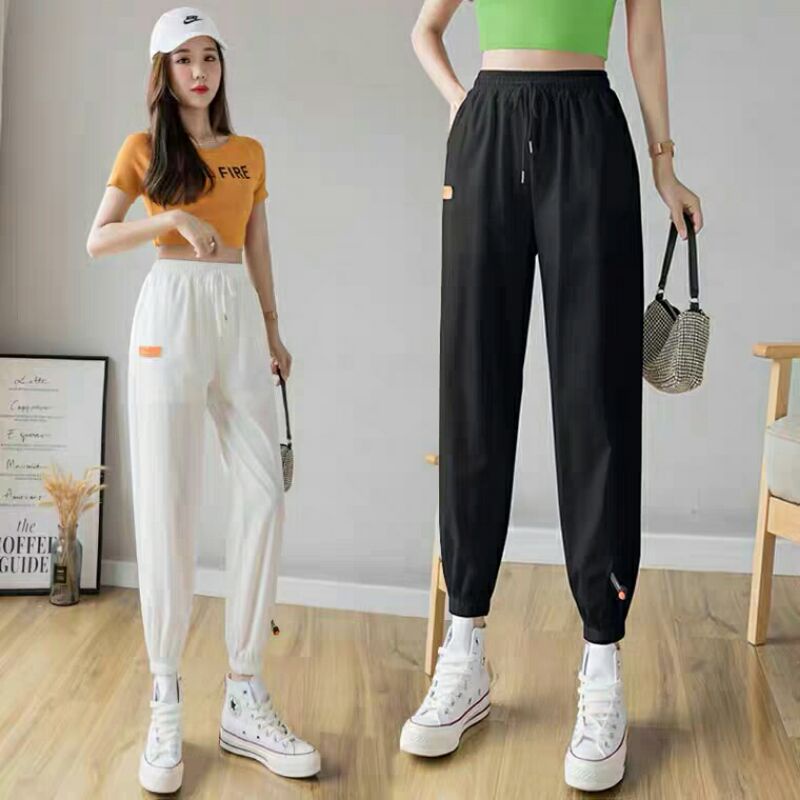 Quần đũi nữ baggy bo gấu cạp chun lưng cao ống bó siêu tôn dáng Quần thun dài chất mát dáng thể thao