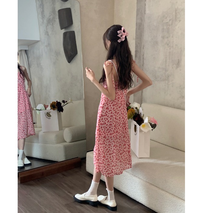 [Hana And Alice] Đầm Hai Dây Họa Tiết Hoa Nhỏ Ngọt Ngào Phong Cách Pháp