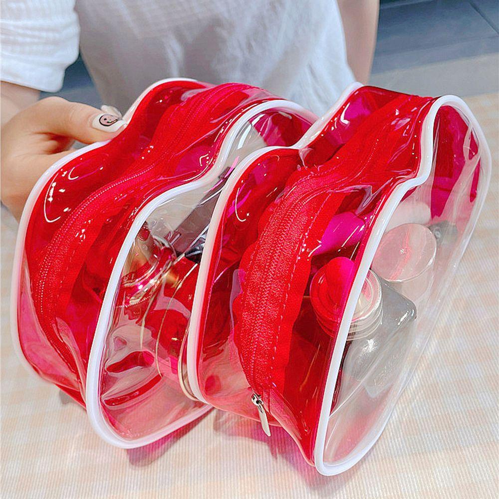 Túi Đựng Mỹ Phẩm Trong Suốt Hình Đôi Môi Có Khóa Kéo Tiện Dụng