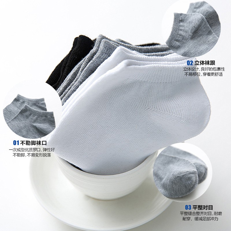 Set 10 Đôi Vớ Cổ Ngắn Thoáng Khí Màu Sắc Đơn Giản Cho Nam