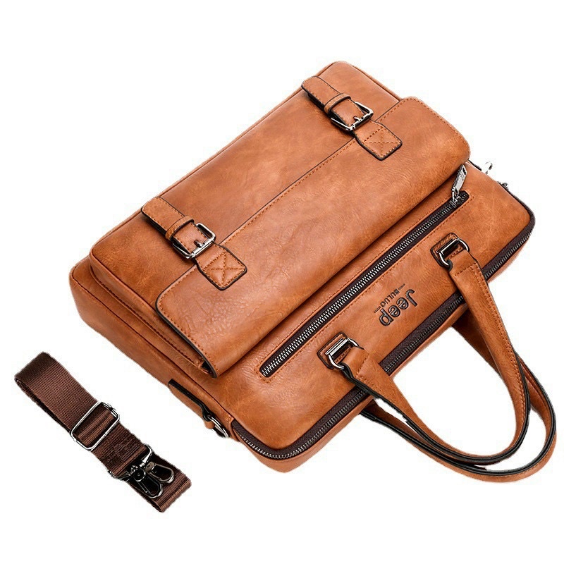 Cặp da bò nam JEEP đựng vừa laptop 14inch _ Cặp nam công sở cao cấp chất da Pu bóng đẹp