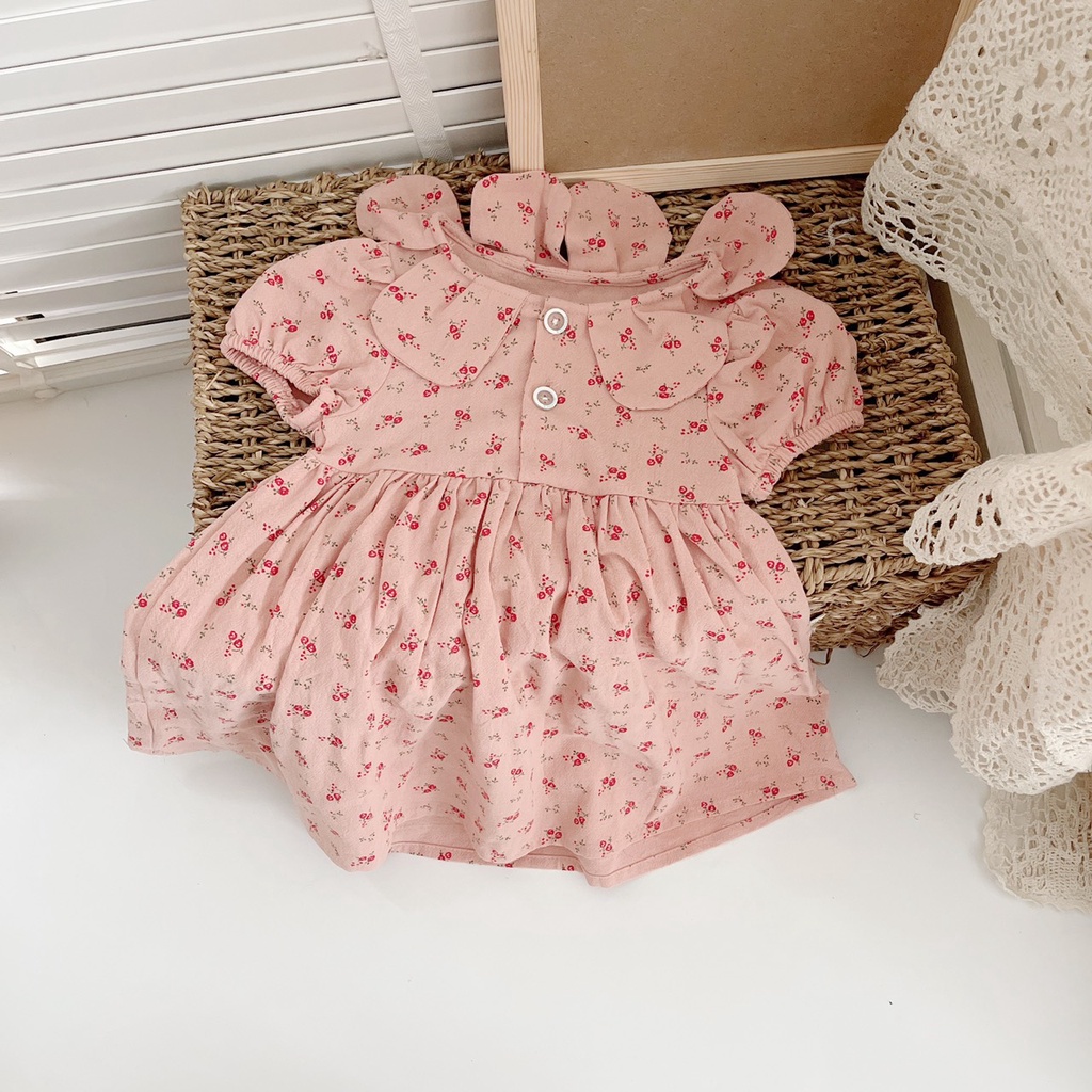 Váy hè cộc tay cổ hoa cho bé gái 8-21kg - Chất thô cara mát