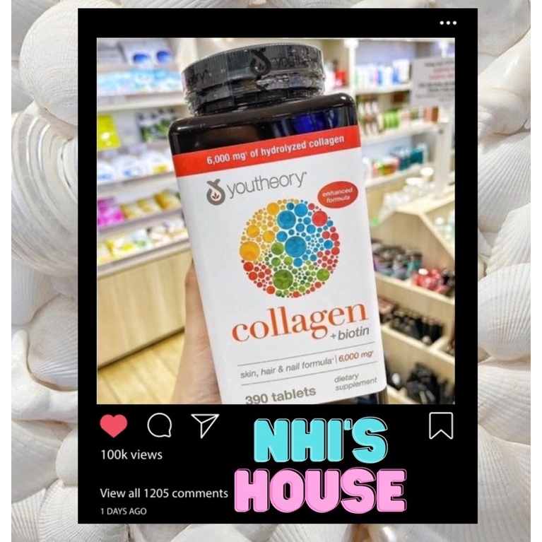 Viên Uống Collagen Youtheory 1 2 & 3 Của Mỹ Hộp 390 Viên - Bổ Sung Collagen, Chống Lại Các Dấu hiệu Lão Hóa