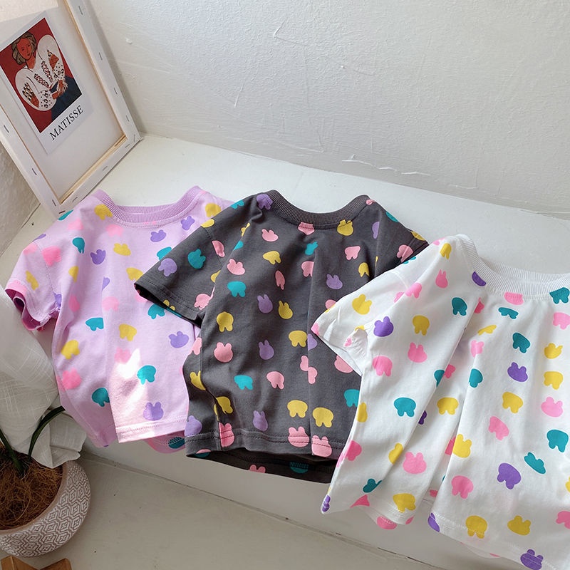 Áo Thun Cotton Tay Ngắn In Họa Tiết Hoạt Hình Phong Cách Hàn Quốc Thời Trang Mùa Hè 2022 Cho Bé Gái