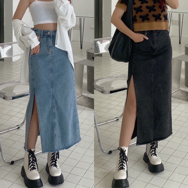[Mã SKAMCLU7 giảm 10% tối đa 50K đơn 0Đ] Letty skirt - Chân váy denim dài xẻ tà - Somalyng.studio