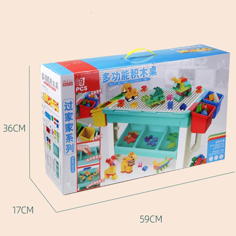 ❤ Kids Activity Table With 69/300 Pcs Big Building Blocks Compatible Dupoled Educational Children Table Large Block Toys For Girl Boy