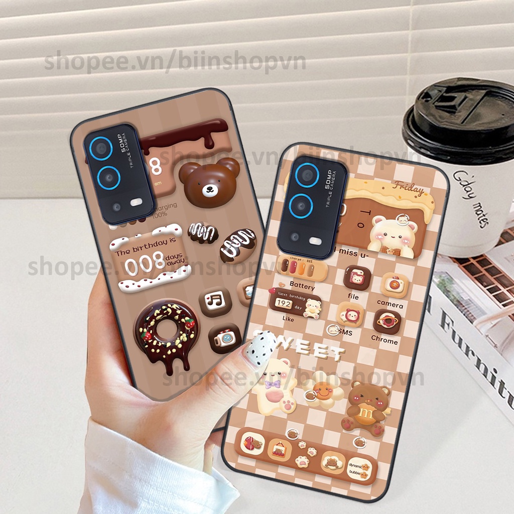 Ốp Oppo A54 / A55 in hình gấu chocolate kẹo ngọt siêu đẹp siêu xinh