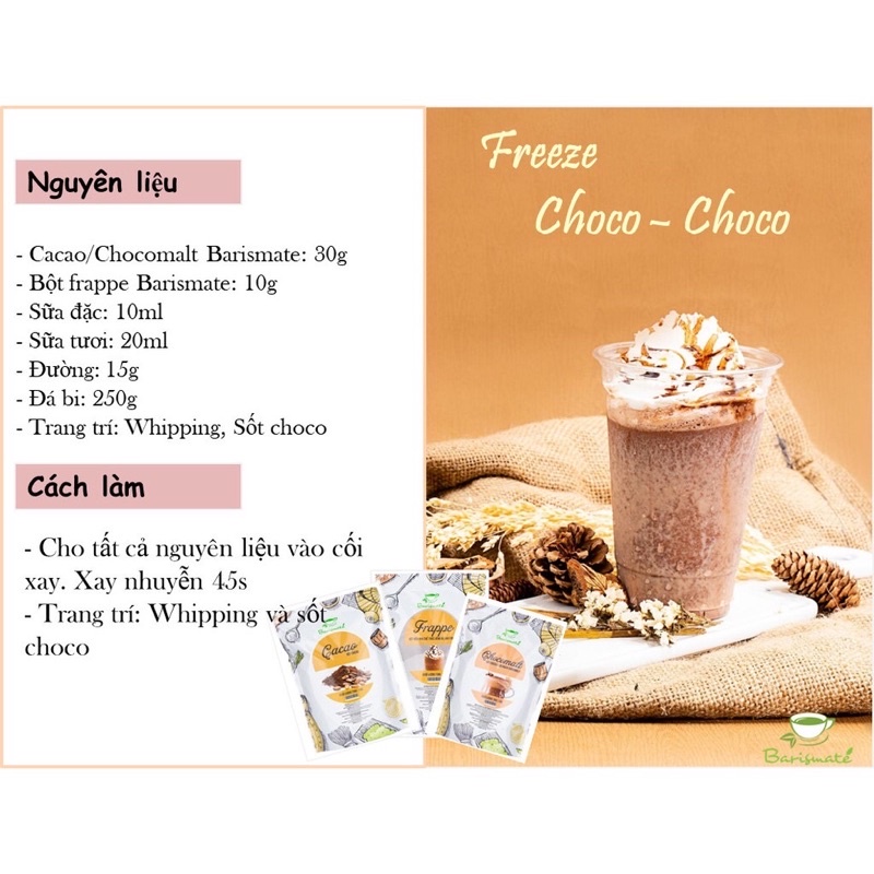 Bột Frappe Barismate túi 1kg- Nguyên liệu chống tách lớp cho các món đá xay