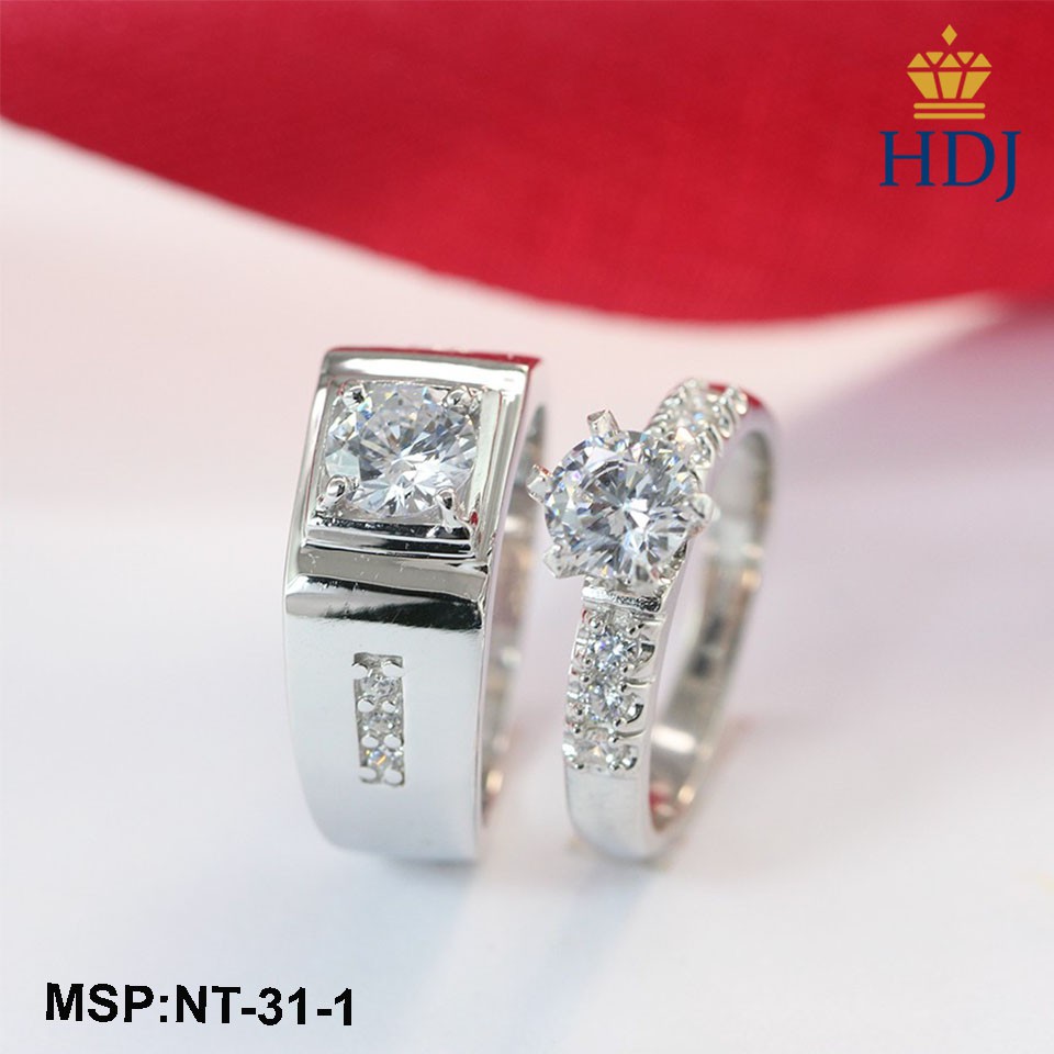 Nhẫn đôi bạc, nhẫn cặp bạc khắc tên theo yêu cầu đính đá đẹp trang sức cao cấp HDJ mã NT-31-1