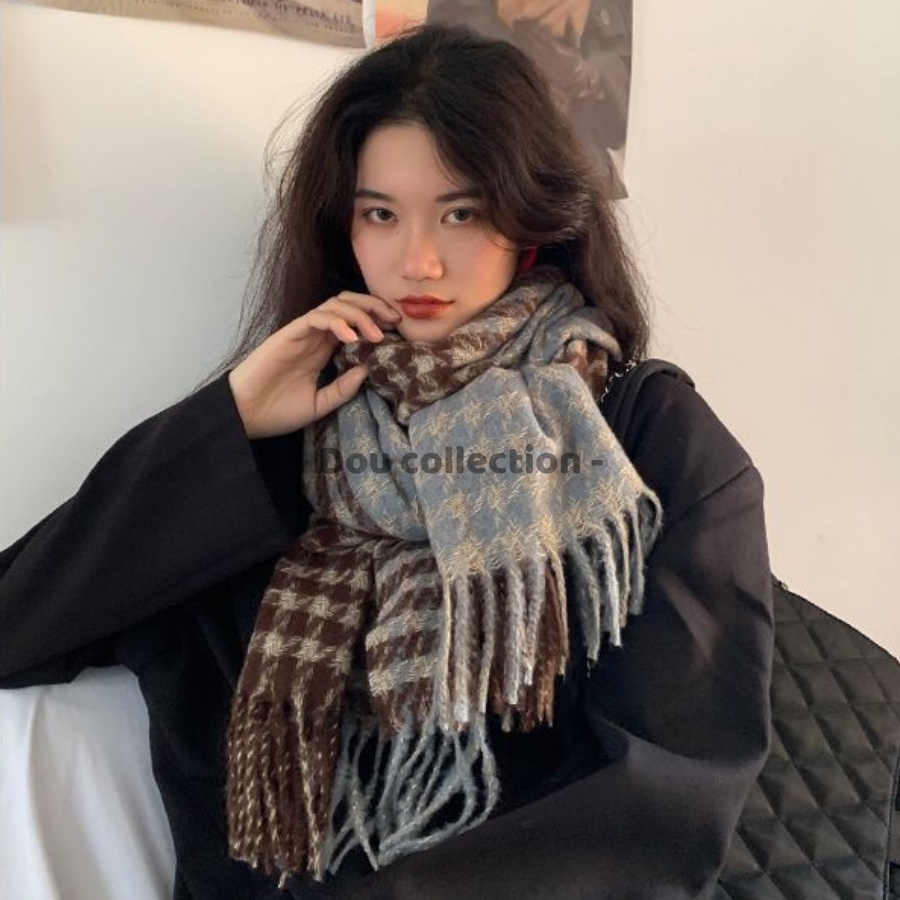 [Nowship2h] Khăn Choàng Cổ Cashmere Len Họa Tiết Caro Dày Cao Cấp Thời Trang Thu Đông - 100x135cm - Douyin - Mã LN020