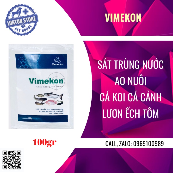 VEMEDIM Vimekon cá dùng sát trùng nguồn nước nuôi cá, lon 100gr- Lonton store