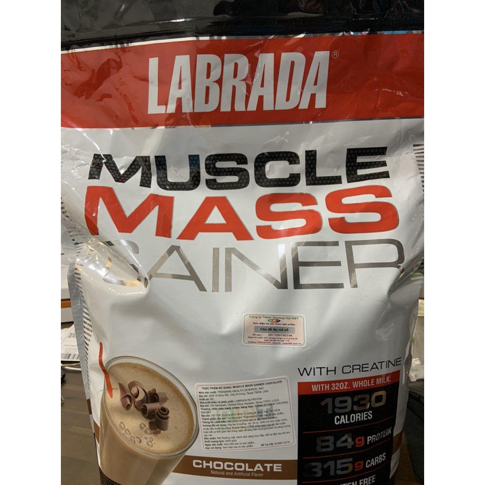 Mass Tăng Cân LABRADA MUSCLE MASS 12lbs 16 Lần Dùng , Tăng Cân Tăng Cơ Nhanh Chóng-Hàng Hãng Phân Phối