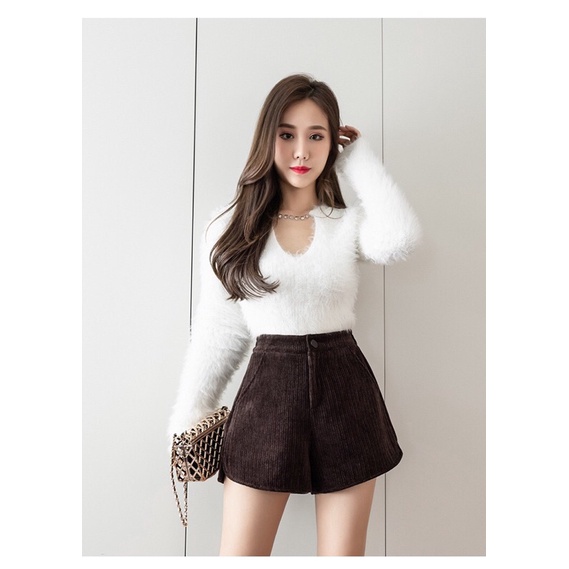 9861. QUẦN SHORT NHUNG LƯNG CAO ỐNG RỘNG BASIC