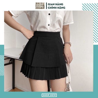 Chân váy xếp ly đen xòe 2 tầng siêu xinh chất liệu vải tuyết mưa (váy xếp ly tầng 1)