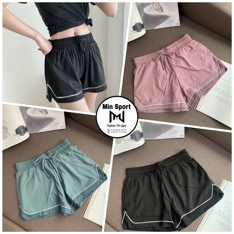 Quần short thể thao nữ 2 lớp viền trắng mẫu mới, Quần tập gym, yoga, chạy bộ nữ cao cấp