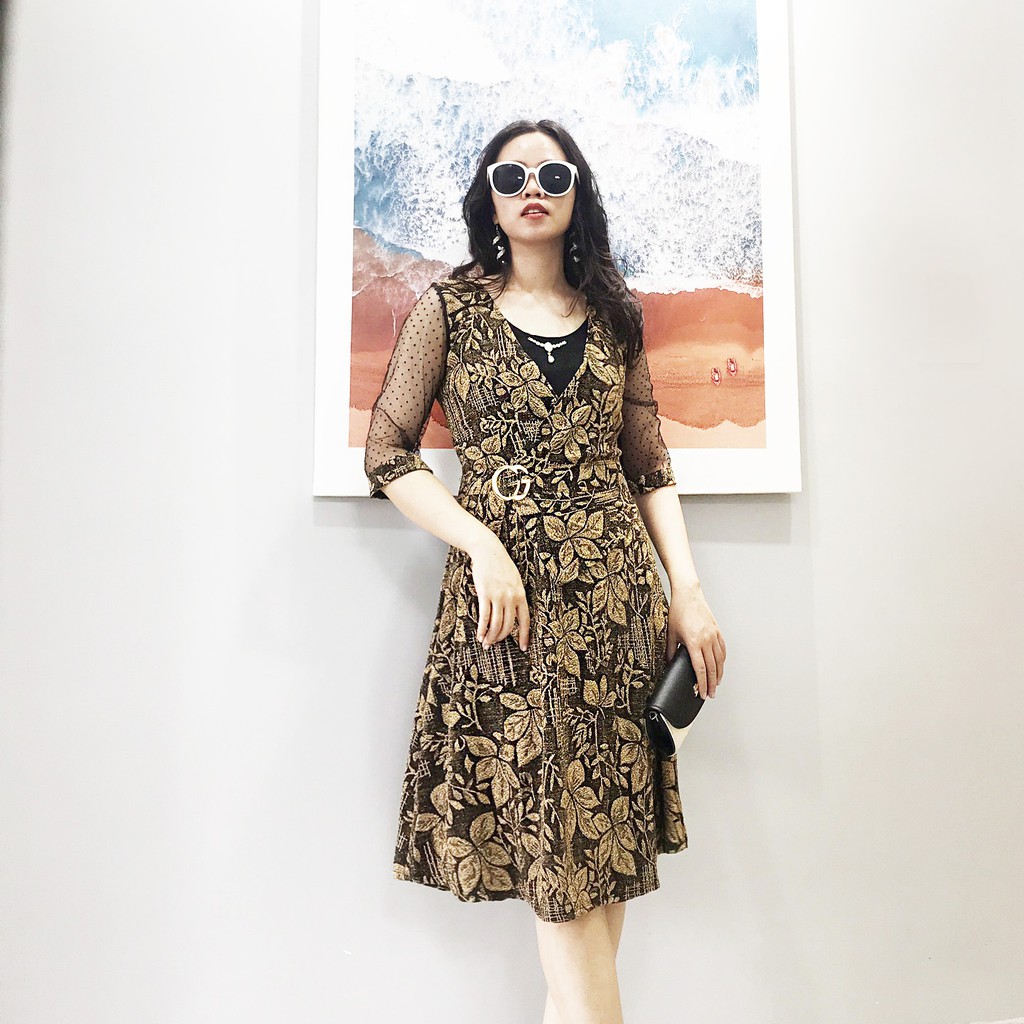 Đầm trung niên dáng xòe tay lỡ, váy trung niên nhũ dự tiệc dáng xòe bigsize MS69 | BigBuy360 - bigbuy360.vn