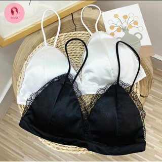 Ao bra phi bóng satin ren trơn đệm mỏng