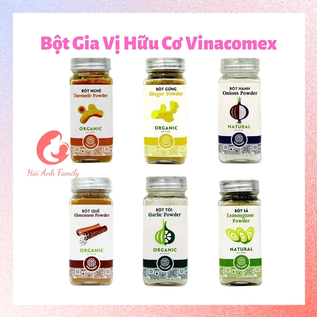 Bột Gia Vị Hữu Cơ Vinasamex (bột hành, ớt, sả, gừng, quế, nghệ, tiêu, hồi)