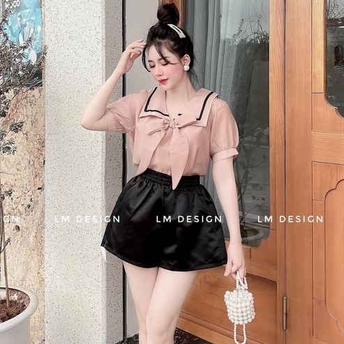 Áo sơ mi nữ cộc tay viền cổ tiểu thư