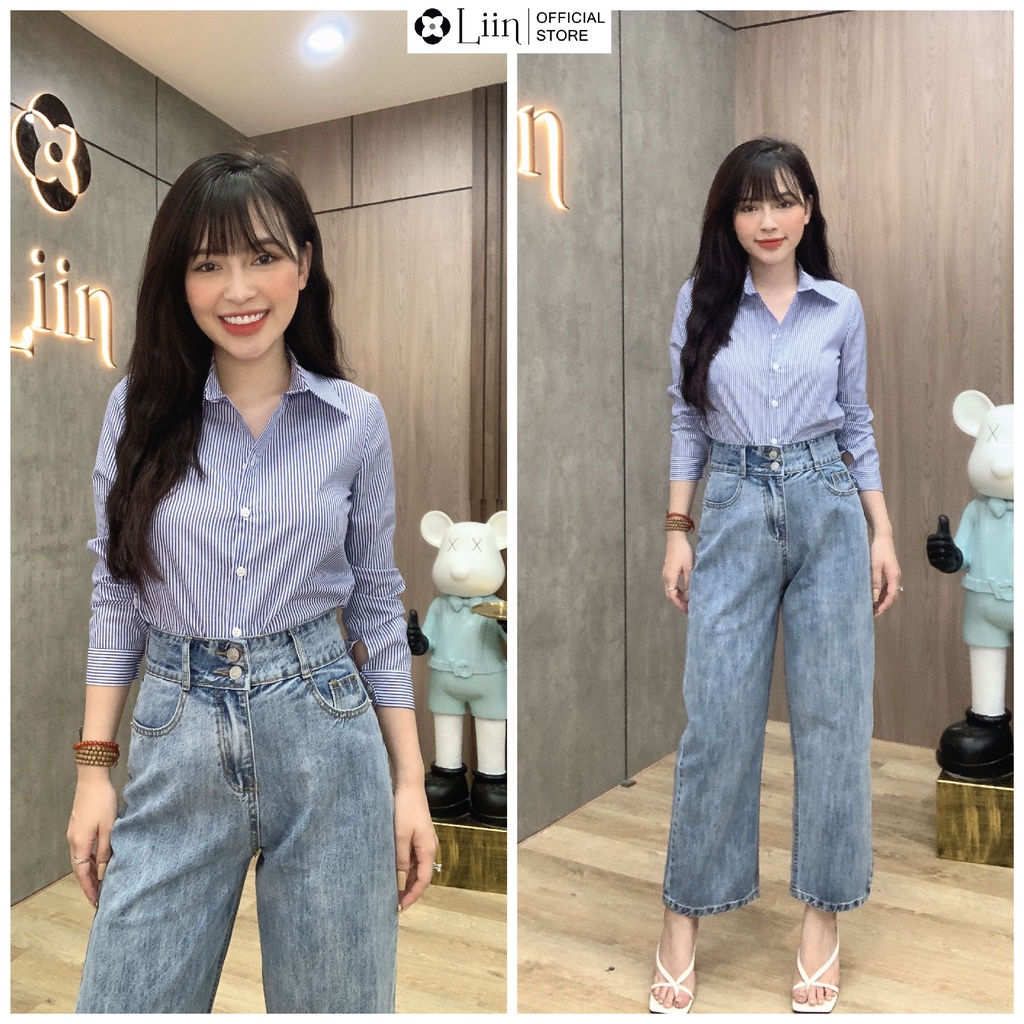 Áo sơ mi dài tay chất vải lon kẻ màu xanh phong cách trẻ trung, thanh lịch Liin Clothing SM3870