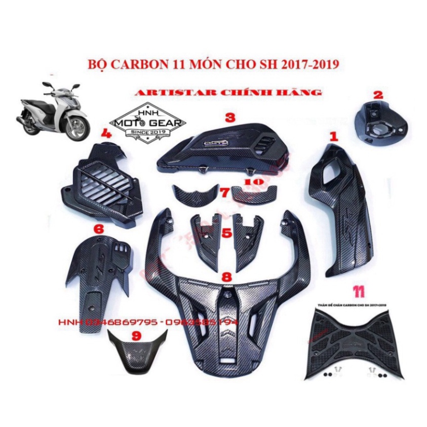 Ốp Carbon Cho SH 2017 - 2019 Artista Chính Hãng 11 Món