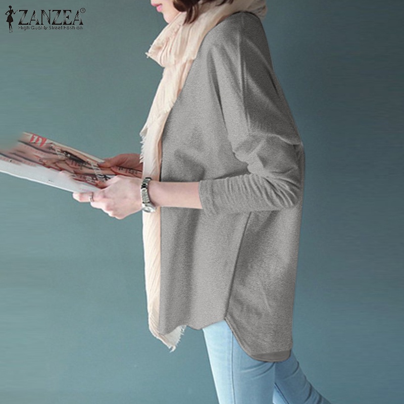 Áo kiểu ZANZEA dài tay cổ tròn màu trơn thời trang cho nữ