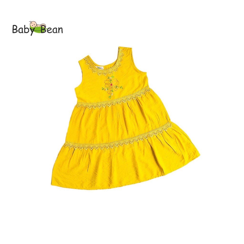 [MÃ THƯƠNG HIỆU YÊU THÍCH Voucher giảm 10%] Đầm Đũi 3 Tầng thêu Hoa Đính Ren Cổ Bé Gái BabyBean