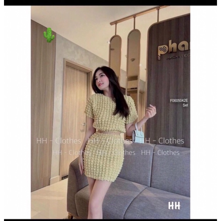 Set đầm vải xốp, Set Bộ Áo Croptop Tay Ngắn Chân Váy Chất Liệu Vải Xốp Cao Cấp Nhiều Màu Đẹp Quyến Rũ alohaP8877