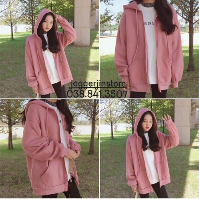 BIGSIZE ÁO HOODIE ZIPPER UNISEX PINK - HOODIE DÂY KÉO DÁNG RỘNG MÀU HỒNG - NỈ BÔNG DÀY