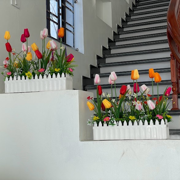 Hàng Rào Trang Trí - Hàng Rào Tulip Có Đèn 21 Bông - Hoa tulip giả