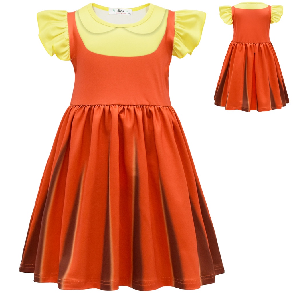 Squid Game Bộ Đầm Hóa Trang Công Chúa Mực Kèm Mặt Nạ Bằng Gỗ 123 Dễ Thương Cho Bé Gái