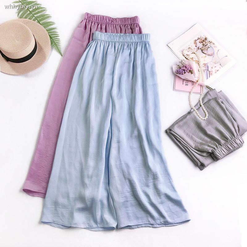 ☫✌cupro wide-leg pants women s summer straight 2019 new loose casual thin drape ice silk trousers