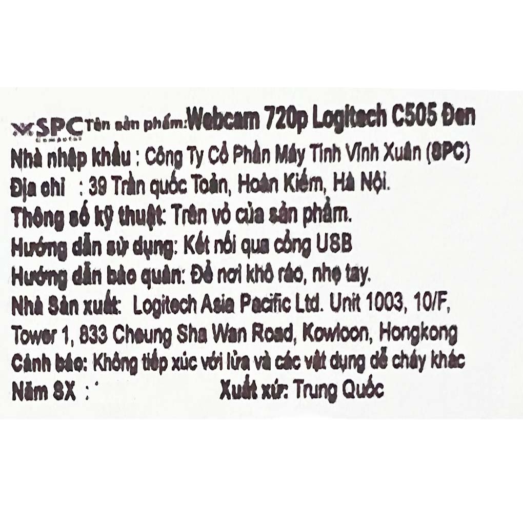 Webcam 720p Logitech C505 Đen