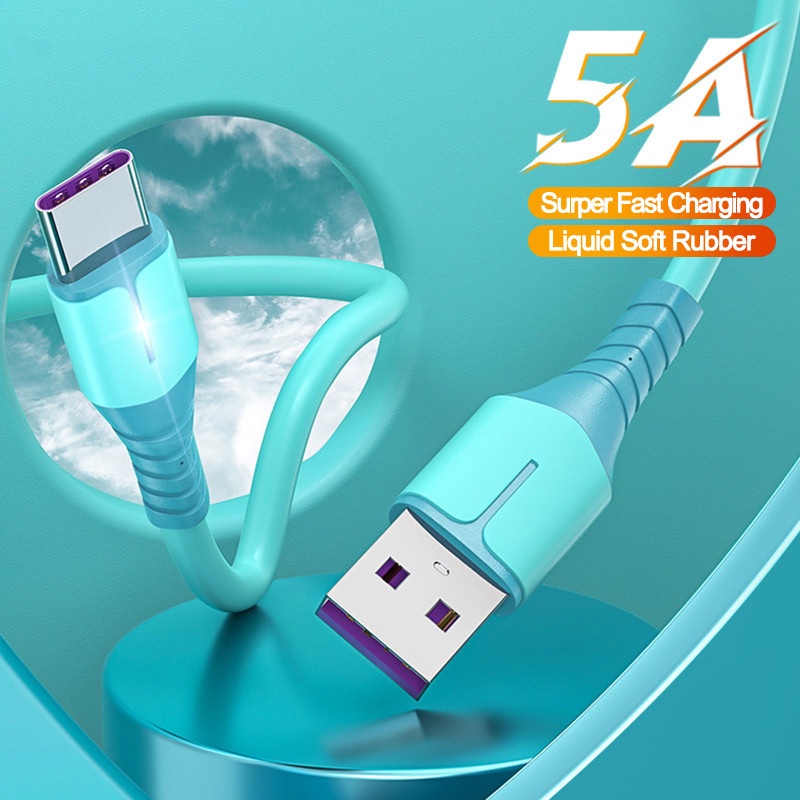 Colorful 5A Fast Charging Type C USB Cables with Charging Indicator For All Type C Jack Devices 1M Data Cable Cord Liquid Silicone Charging Cable