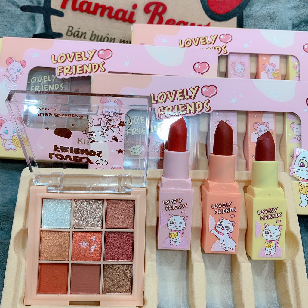 Set 3 son + phấn mắt Lovely kissbeauty G340 | BigBuy360 - bigbuy360.vn