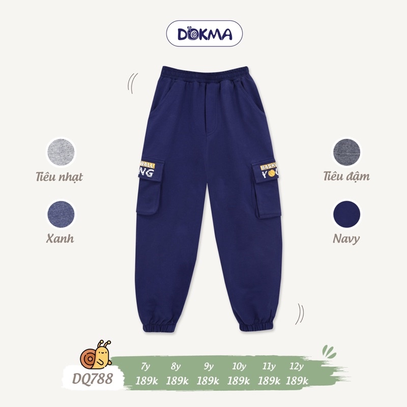 Quần nỉ da cá Dokma túi hộp cho bé trai thu đông chất dày dặn size 7-12Y DQ788