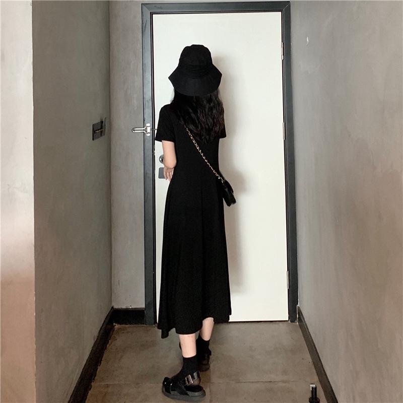 Đầm Thun Màu Trơn Thiết Kế Xẻ Tà Phong Cách Hàn Quốc Cho Nữ