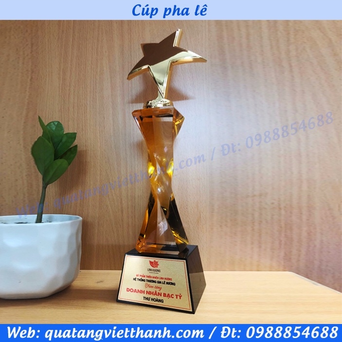 Cúp pha lê kim loại thân màu