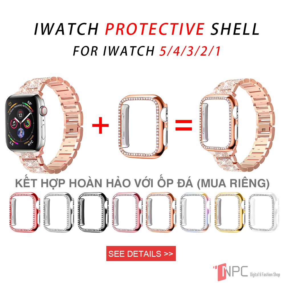 Dây Đeo Apple Watch Thép Không Gỉ Đính Đá Sang Trọng Series 5/4/3/2/1 38mm/ 40mm/ 42mm/ 44mm