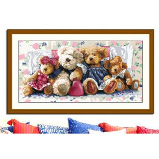 Tranh Thêu Chữ Thập Gia Đình Gấu Đầm Ấm RY1305 (KHÁCH TỰ THÊU) KT:67X41CM