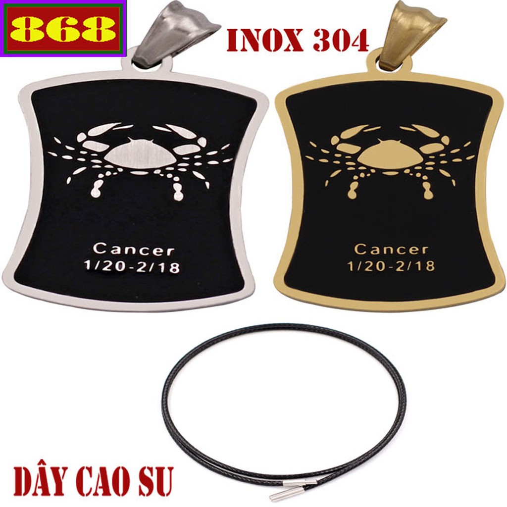 Vòng cổ 12 cung Hoàng đạo - Dây cao su đen cung Cự Giải inox VCSECCGT