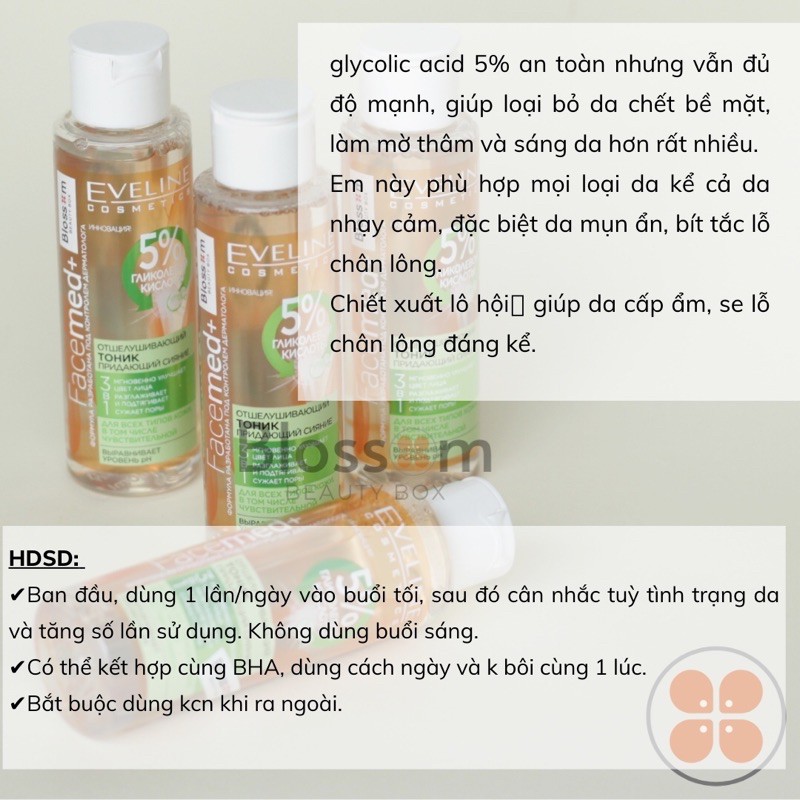 Nước hoa hồng Toner Eveline 5% glycolic acid 110ml