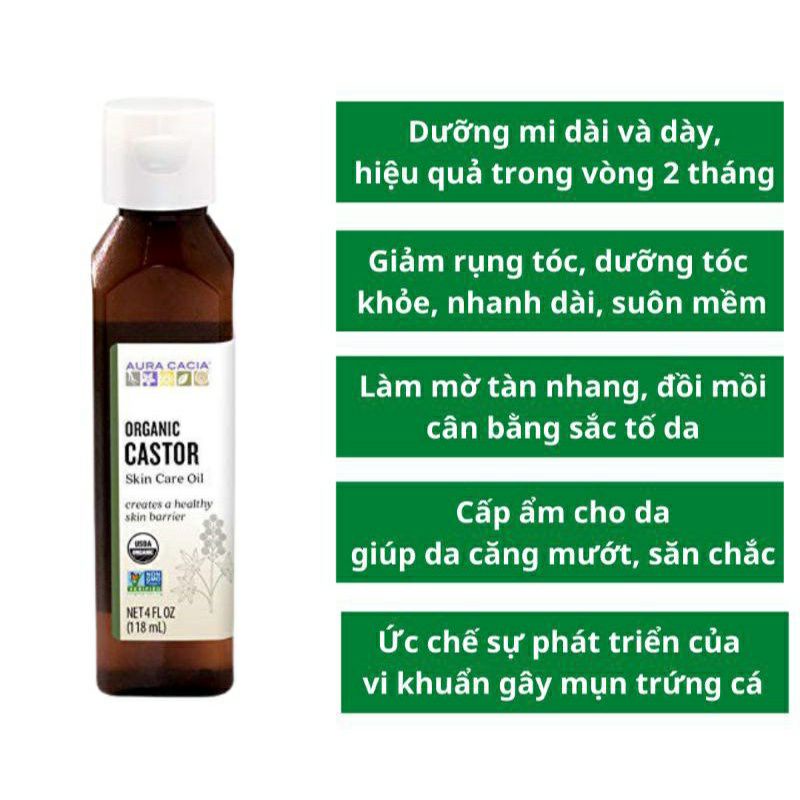 Dầu Thầu dầu hữu cơ dưỡng da, siêu mượt tóc Castor oil Aura Cacia Organic