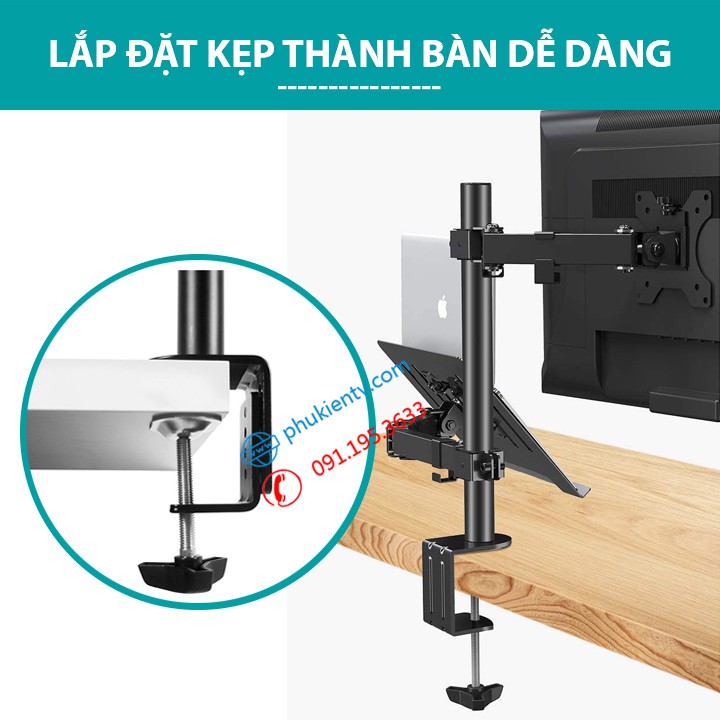 Giá Treo Màn Hình 17 - 32 Inch Kèm Giá Đỡ Laptop 10 - 17 Inch ErgoTek EZ4 - Tay 38 Cm [ Cao Cấp Hơn M074 / M076 ]