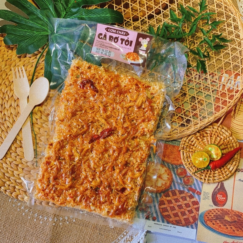 CƠM CHÁY KHÔ GÀ BƠ TỎI - CƠM CHÁY KHÔ GÀ HẢO HẠNG HÚT CHÂN KHÔNG 250GR