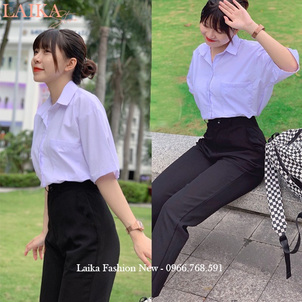 Quần tây baggy đi học nữ lưng cao cạp có đai màu xanh đen dáng dài - Quần baggy vải học sinh dày co giãn nhẹ mặc đi học