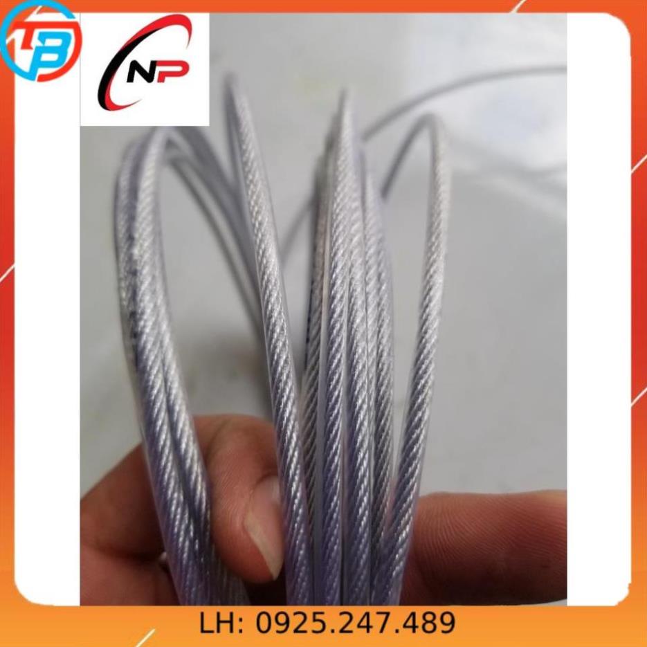 combo 10 Mét Cáp Bọc nhựa 4mm kèm 1 tăng đơ,2 ốc siết cáp,2 khoen +tắc kê gắn tường.Làm dây phơi quần áo chống hoen rỉ..