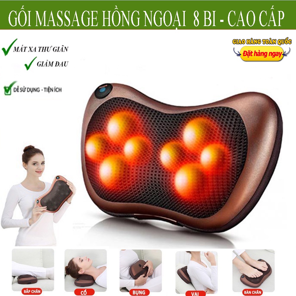 Gối Massage Hồng Ngoại 8 Bi 2 Chiều Cao Cấp- Máy, Gối Mát Xa Cổ Vai Gáy Công Nghệ Nhật Bản,GIẢM GIÁ CỰC SỐC.