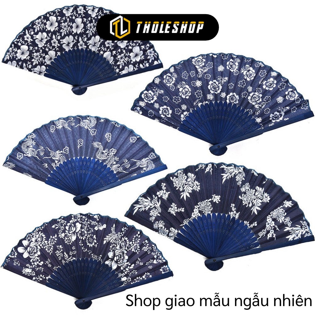 Quạt Xếp - Quạt Vải Xếp Cầm Tay Kiểu Trung Hoa Cổ Trang Phụ Kiện Chụp Ảnh 5990