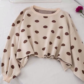 Áo len croptop tay dài chấm bi dễ thương